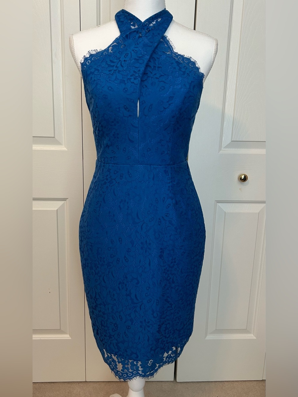 KEEPSAKE the Label Cobalt Blue Lace Backless Halter Dress
